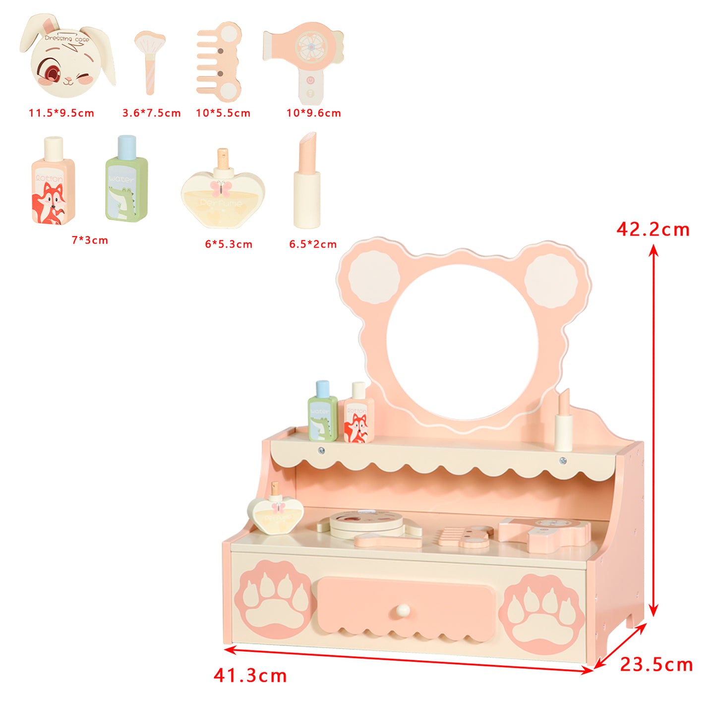 Kids Vanity Set with Storage Drawer Little Girls' Makeup Table with Mirror Toddler Pretend Play Vanity Desk with 8 Makeup Accessories Princess Vanity for 3+ Years Old Kids