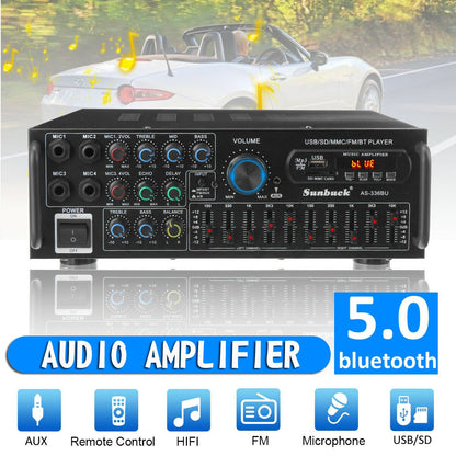 ☆2000W Bluetooth HiFi Power Amplifier Karaoke USB EQ Mixer SUNBUCK with Remote Control for Car and Home