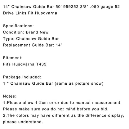 14" Chainsaw Guide Bar 501959252 3/8" .050 gauge 52 Drive Links Fit Husqvarna