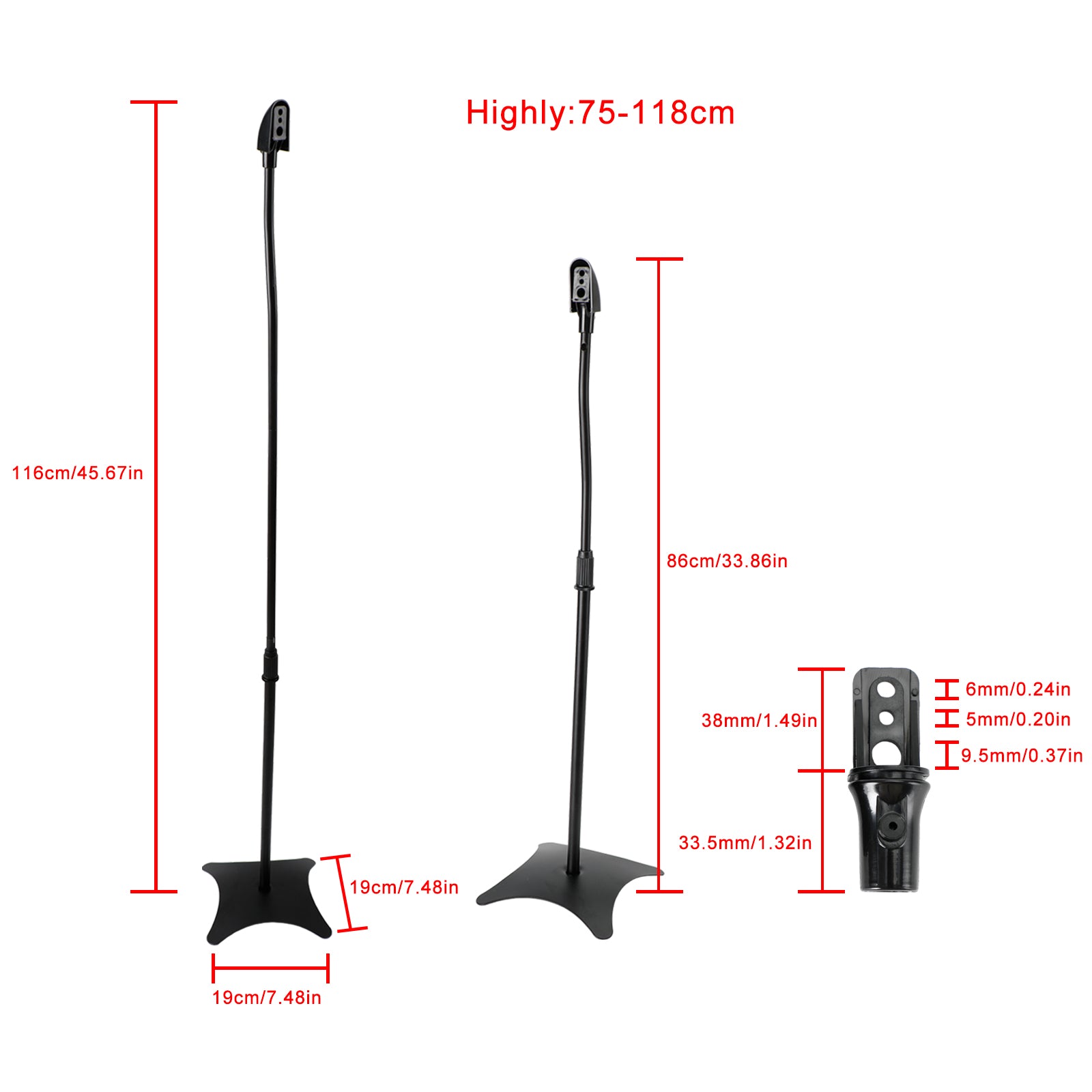 Universal Speaker Stands – Adjustable Height Surround Sound Floor Stand Pair (Set of 2)