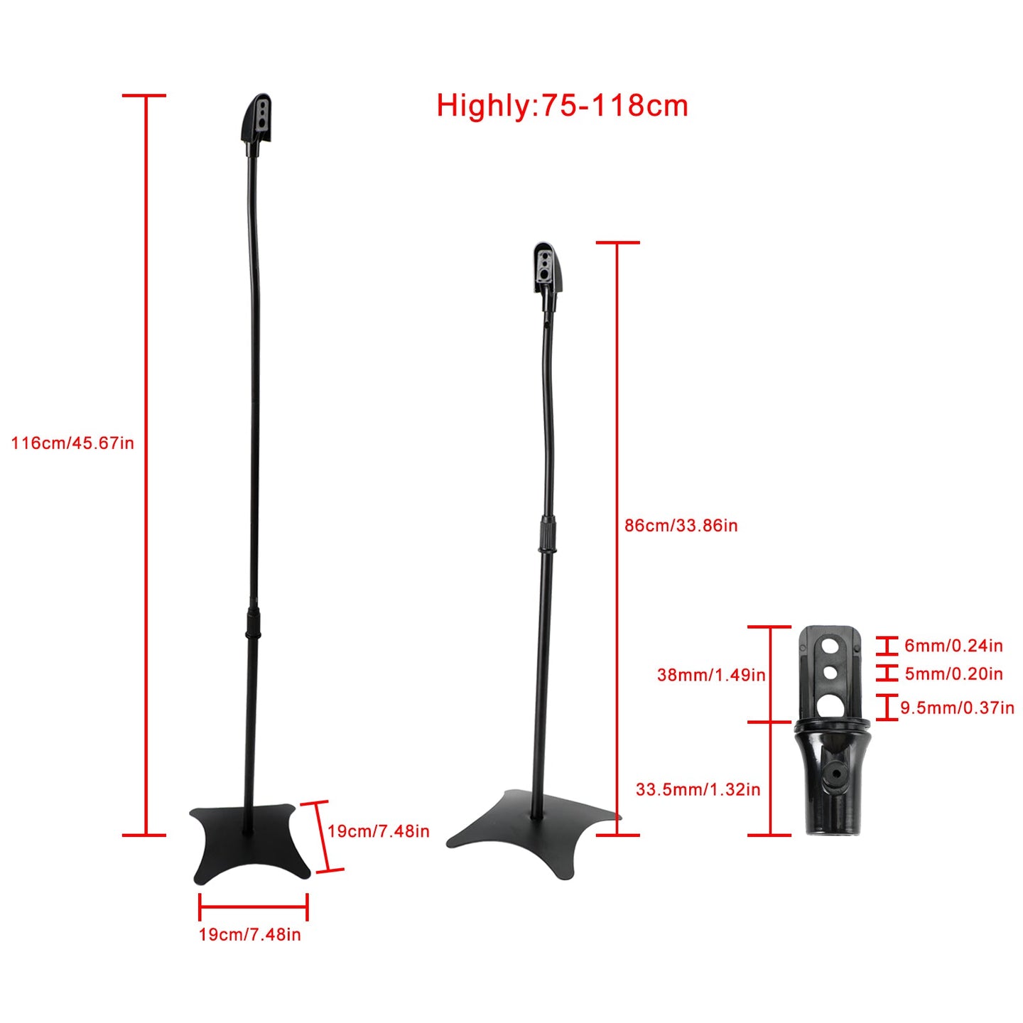 Universal Speaker Stands – Adjustable Height Surround Sound Floor Stand Pair (Set of 2)