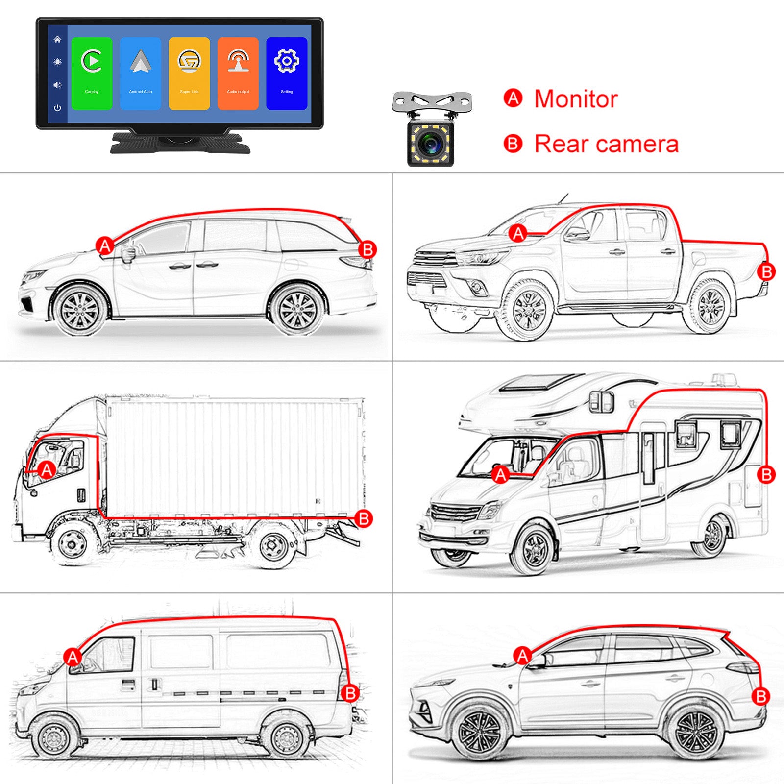 10.26inch HD Car Display CarPlay Car Navigation all-in-one Machine 12 LED Camera
