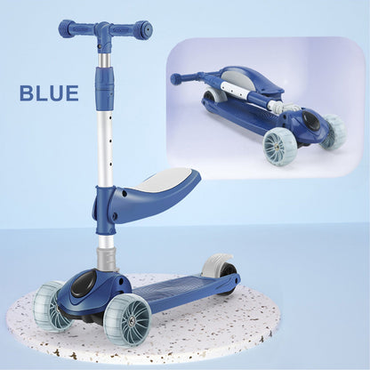2-in-1 Toddler Scooter with Adjustable Seat & Light-Up Wheels â€?Indoor/Outdoor Ride (Blue)