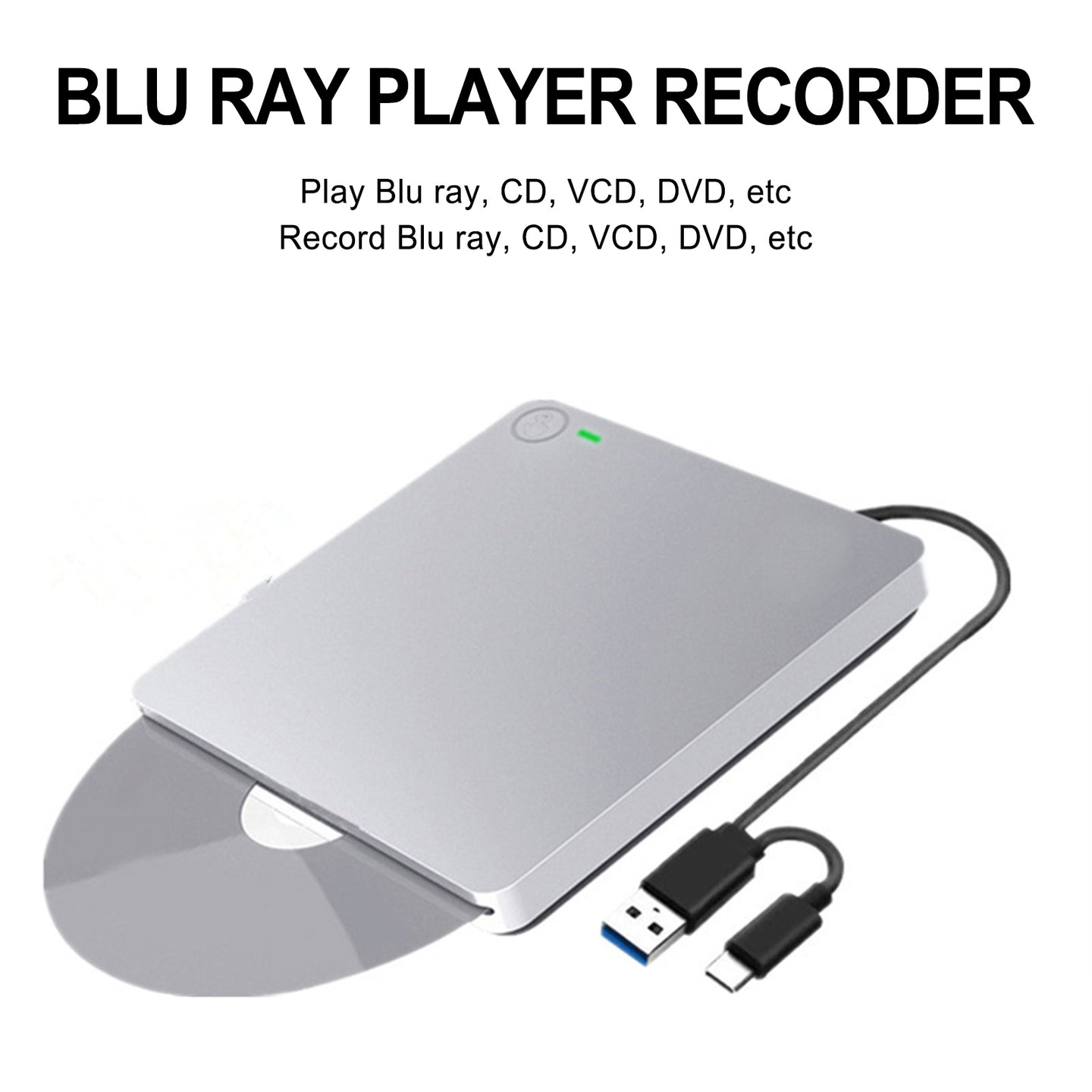 Slot-In USB 3.0 External Blu-Ray Burner, Slim BD/DVD/CD Writer & 3D Player for Mac & PC (Silver)