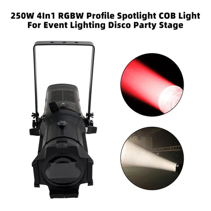 250W COB Profile Spotlight – 4-in-1 RGBW LED Stage Light for Event, Party & Disco Lighting
