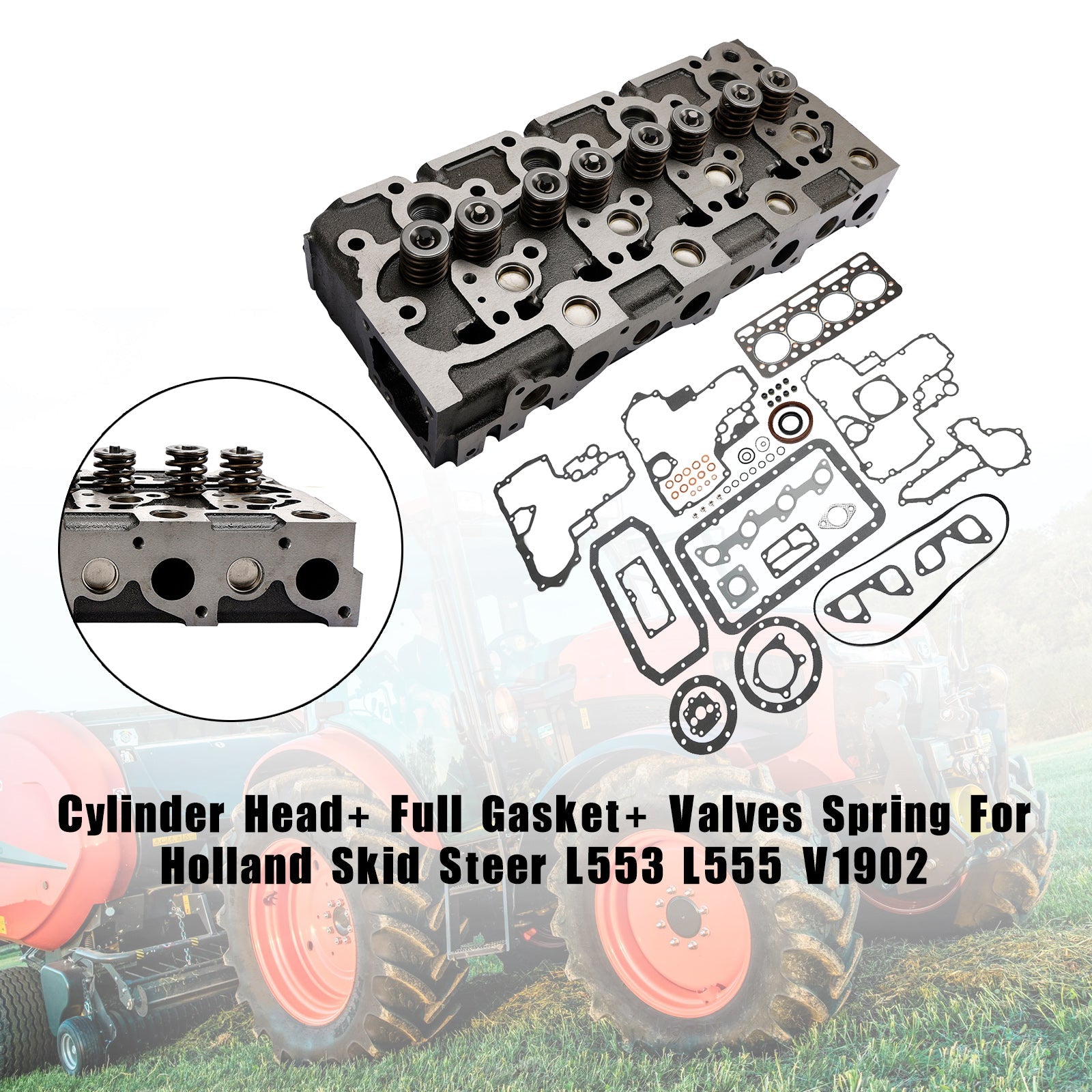 Complete Engine Cylinder Head with Valve Spring & Gasket Kit for Kubota V1902 Engine