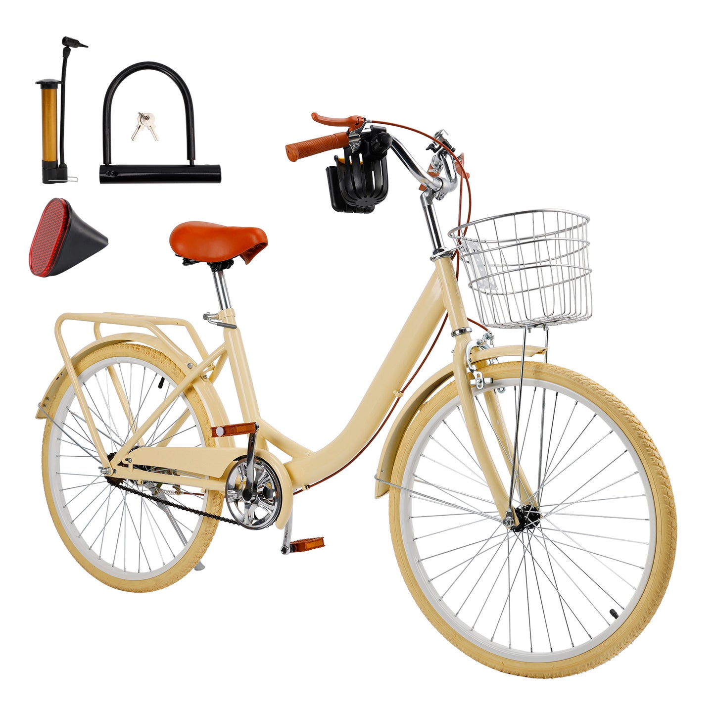 24/26 inch Women City Bicycle Beach Cruiser Bike with Basket & Rack