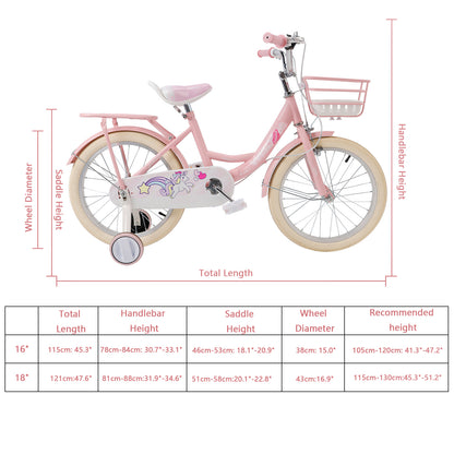 16"/18" Child Bicycle Girls Bike with auxiliary wheels & Rack & Basket