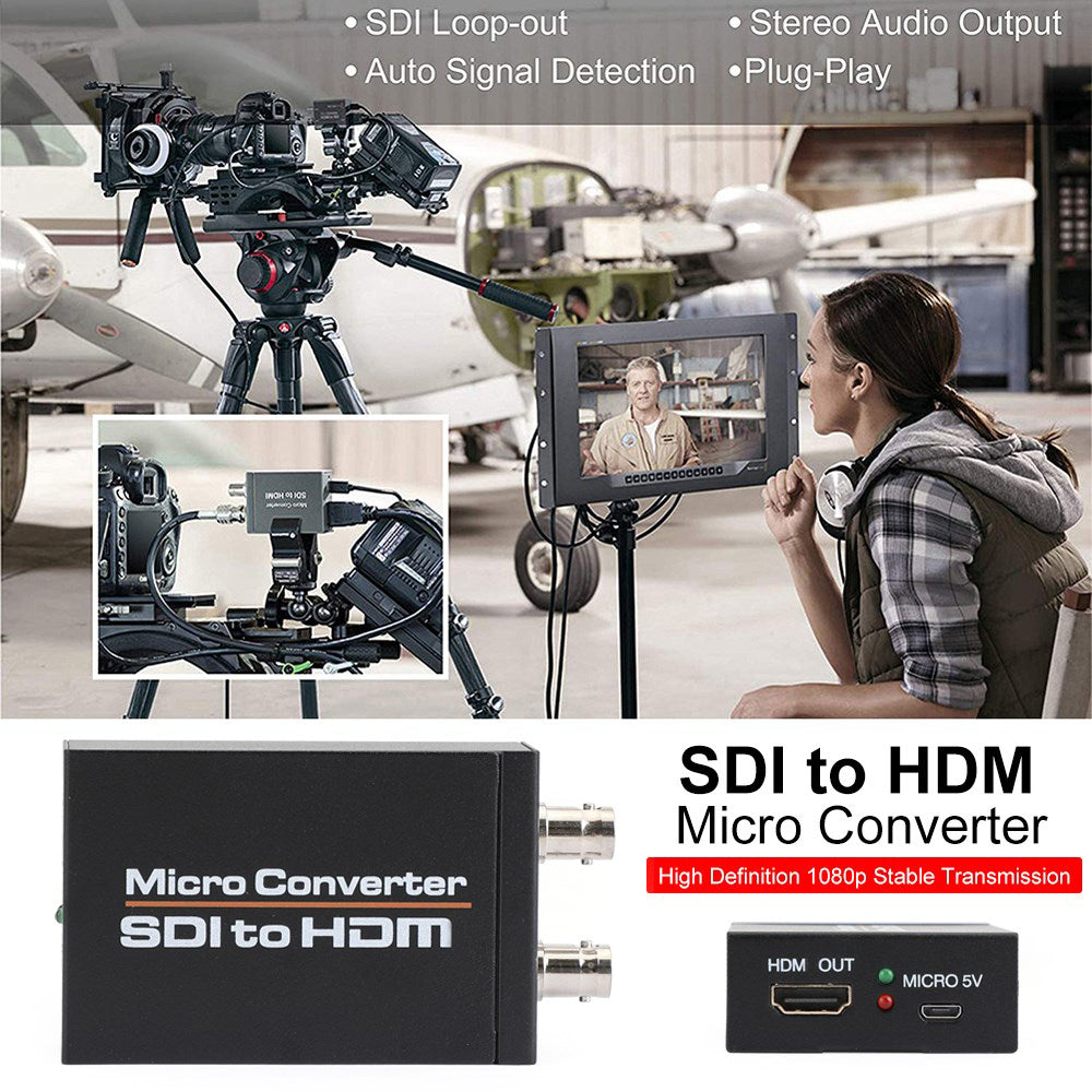 1 port to 2 SDI to HDMI + SDI Mini HD Video Switcher Micro Audio Converter Black