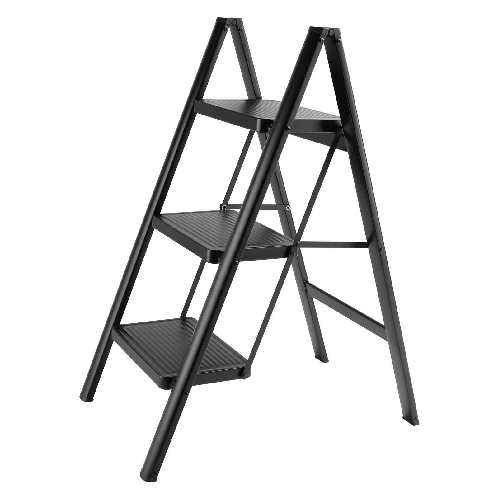 Compact Stepladder, 3 Tiers, Foldable, Aluminum, Wide, Lightweight