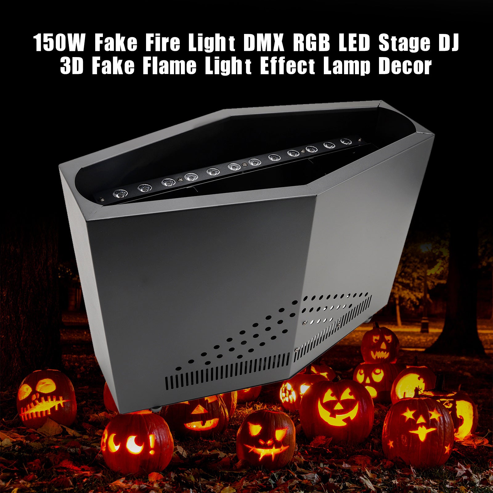 4ft Tall 3D LED Fake Fire Machine, 150W RGB Color Changing Flame Effect Light with DMX for Stage, Party & Halloween