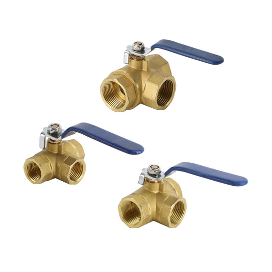 3-Way Ball Valve Female T Port Lever Handle Made Of Forged Brass