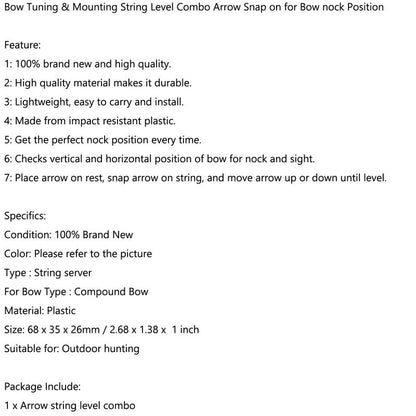 UA Nock Level Bow Arrow Mounting Combo String Snap Tuning