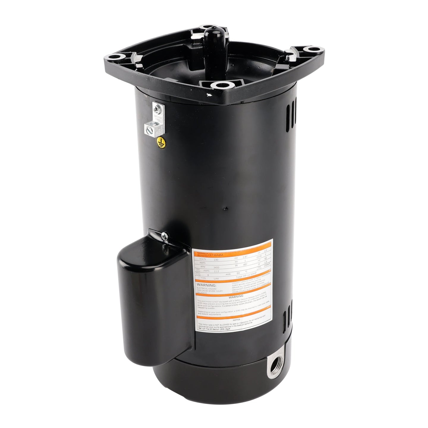 USQ1252 Pool Pump Motor with PS-200 Seal Kit, 2.5 HP, 230V, 48Y Frame, Square Flange