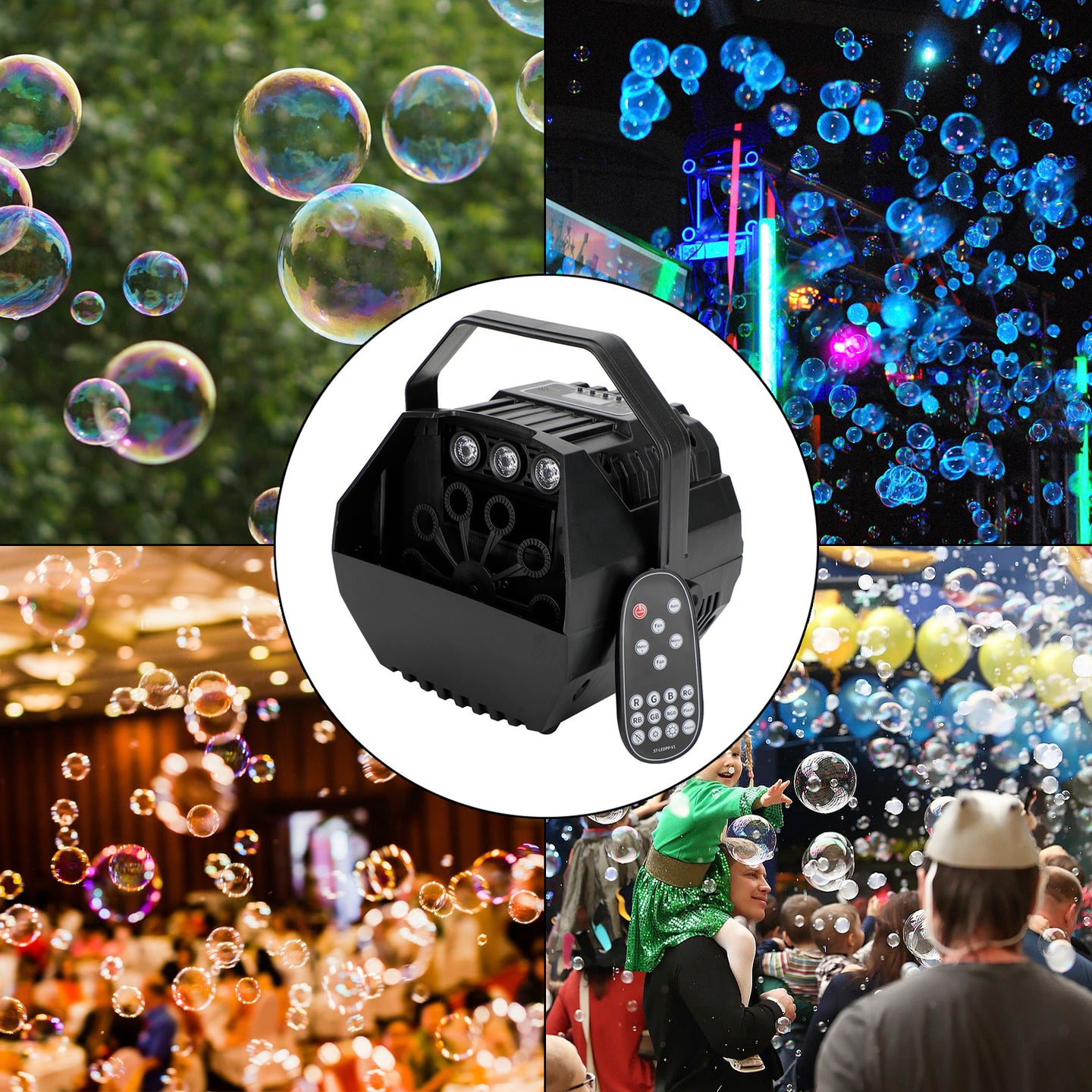 RGB LED Bubble Machine with Remote Control, 2-Speed Automatic Party & Stage Effect Light for Kids, Weddings, DJs