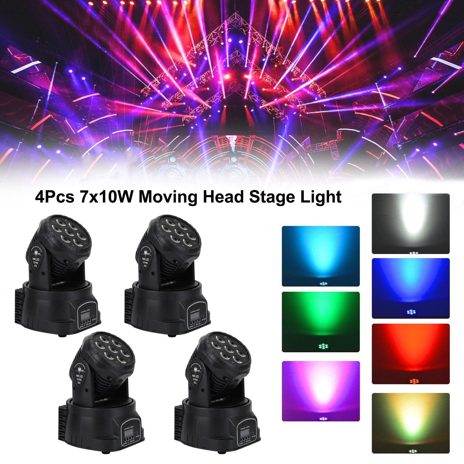 4Pcs 7 x10W Moving Head Stage Light 70W 7 LED RGBW DMX DJ Stage Party Lighting (Copy)