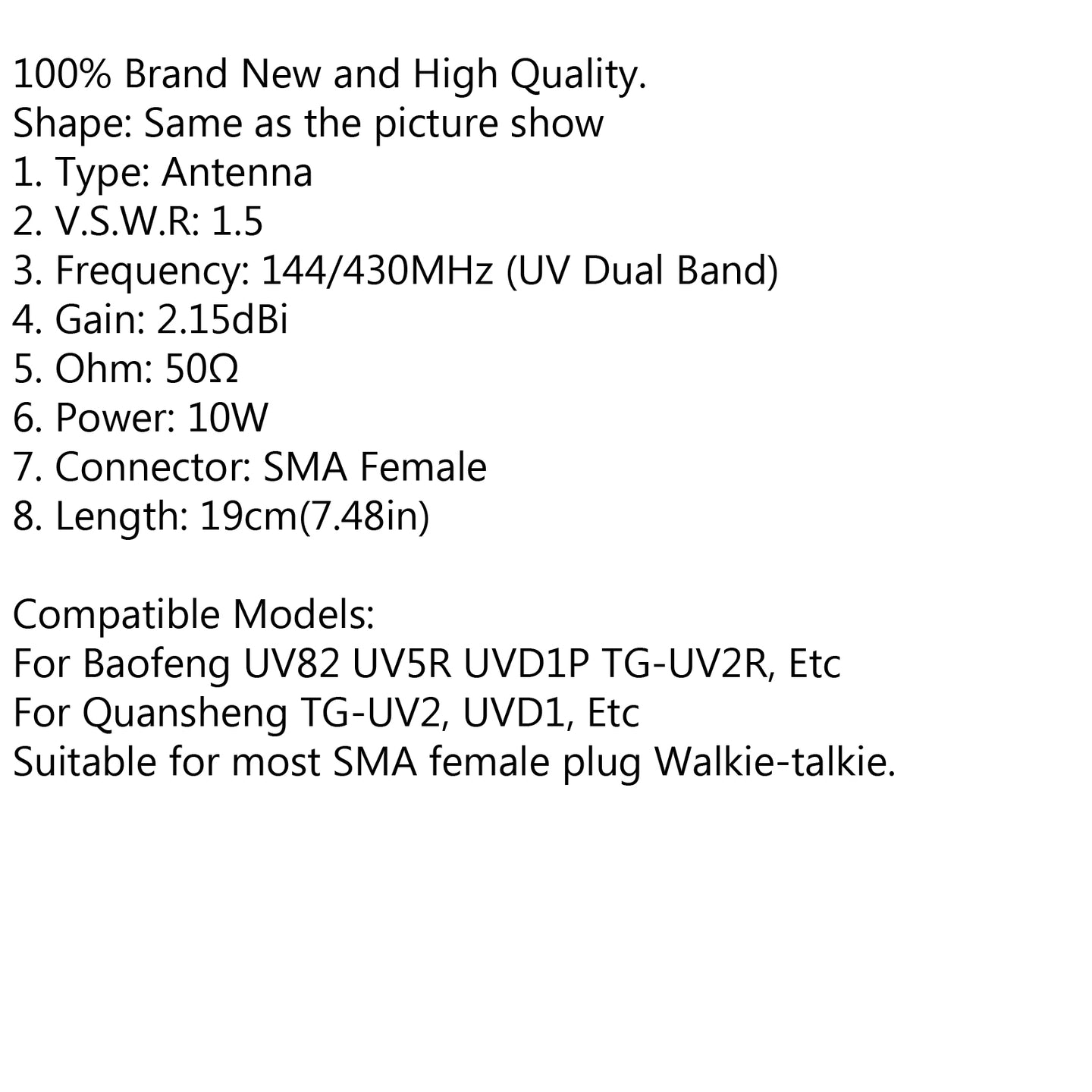 RH519 Antenna SMA Female Dual Band VHF UHF 144/430Mhz For Baofeng UV82 UV5R