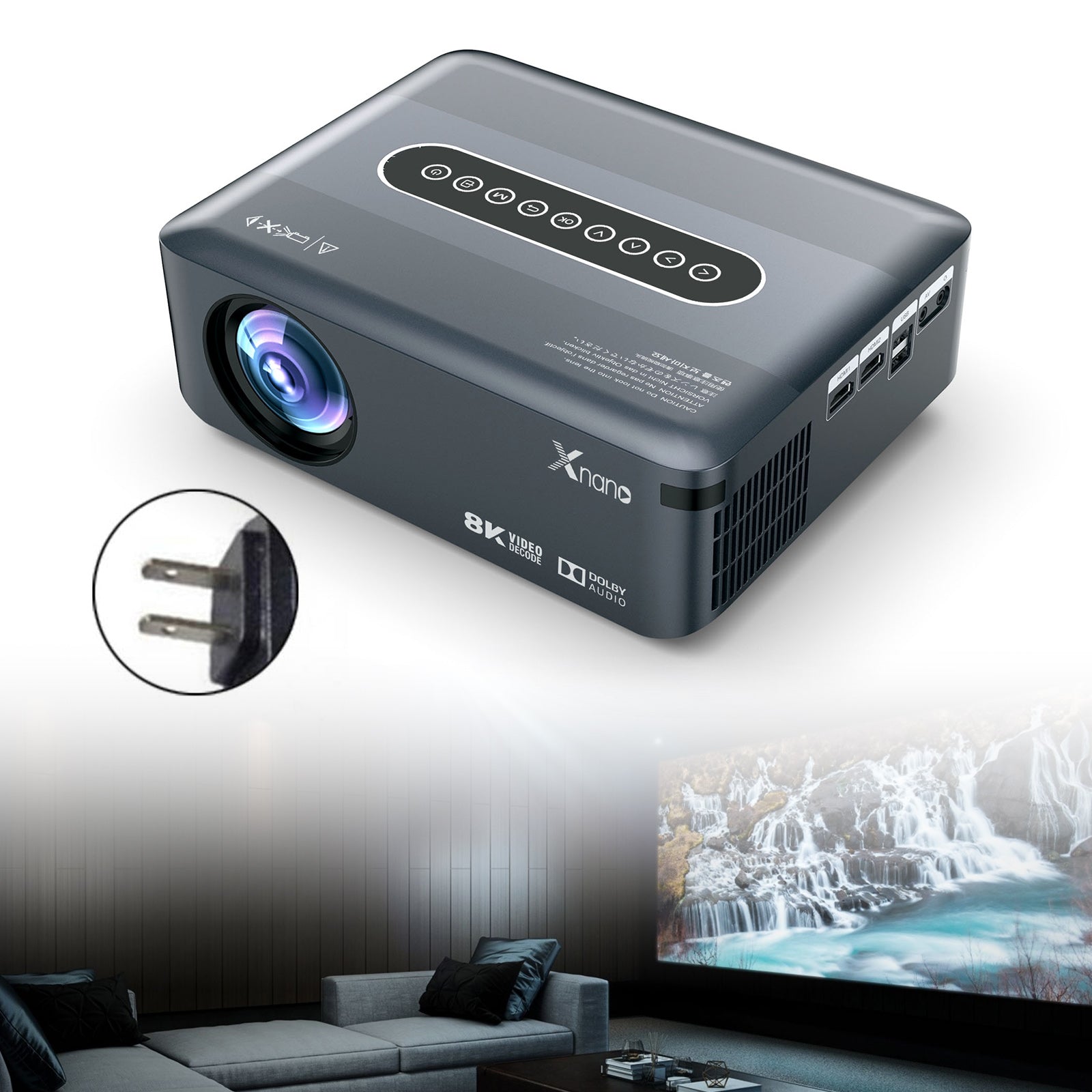 Native 1080p Smart Projector with Android 9.0, WiFi & Bluetooth, Supports 8K/4K, Home Theater Movie Projector with Voice Remote