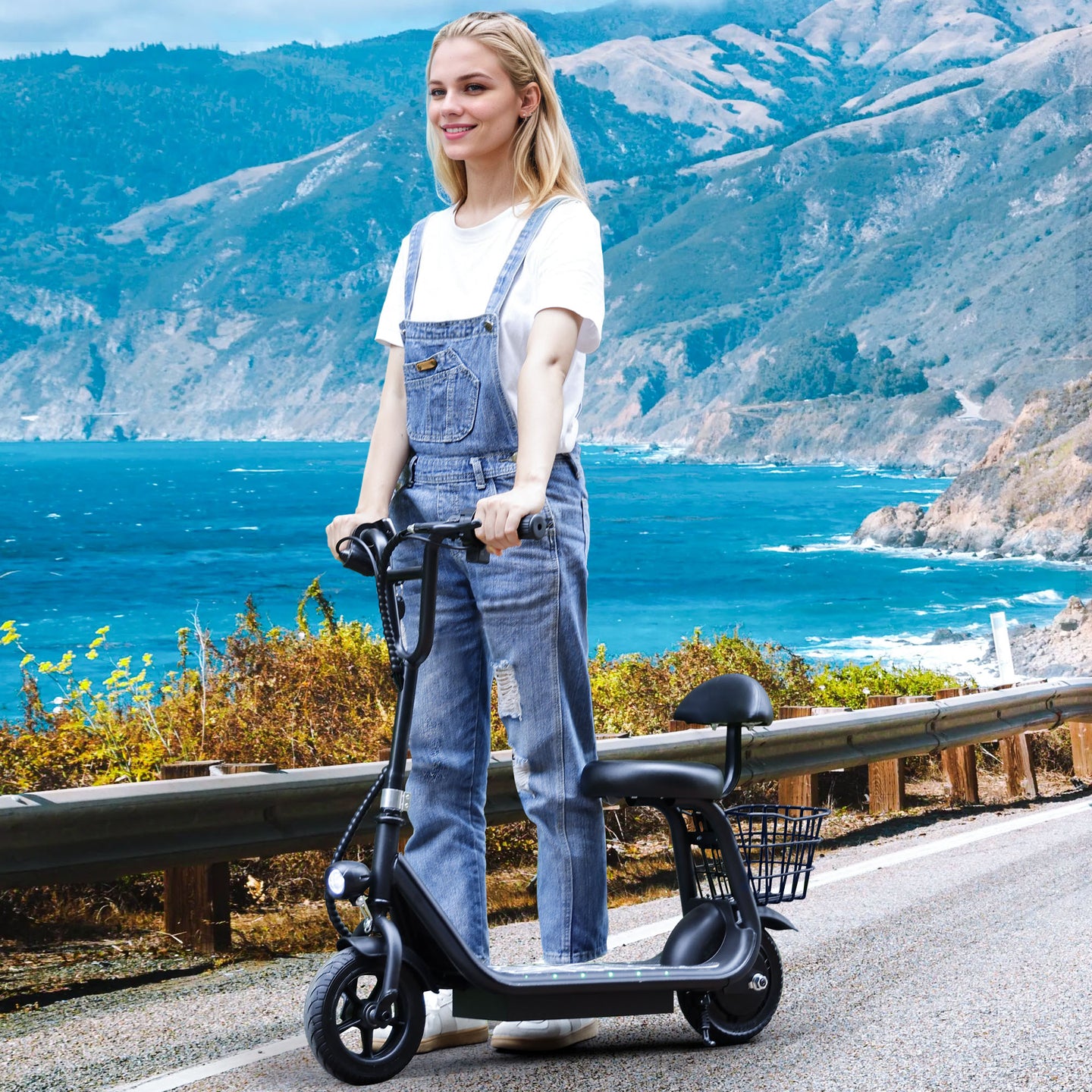 Electric Scooter with Seat for Kids Electric Scooter for Kids Ages 4-10 12.43-Mile Range Neon Lights 3-Speed Adjustable Up to 11 MPH