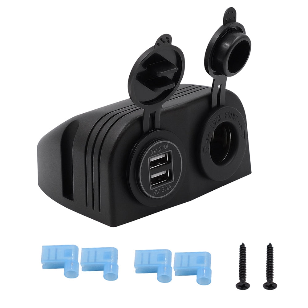 12V/24V 4.2A Dual USB Charger Socket, Waterproof Surface Mount Power Outlet for Car, Truck, RV & Boat
