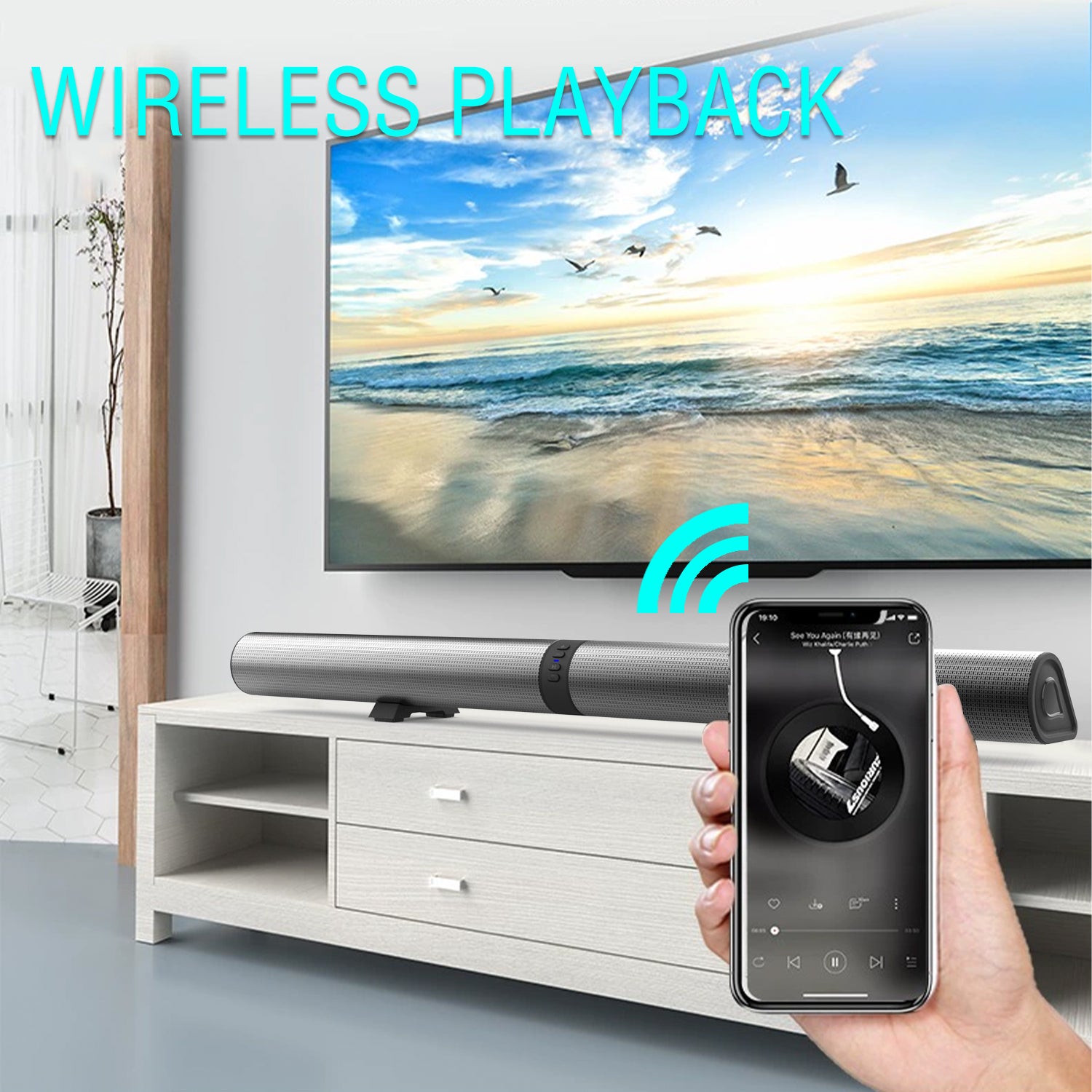 40cm Bluetooth Sound Bar System – Wireless Detachable Subwoofer & 2 Speaker Surround Audio