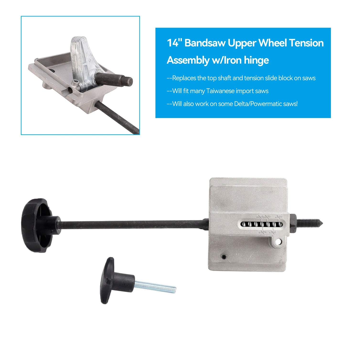 14" Bandsaw Upper Wheel Tension Assembly for Delta, Powermatic, Ridgid, Complete Kit with Bearings & Nut