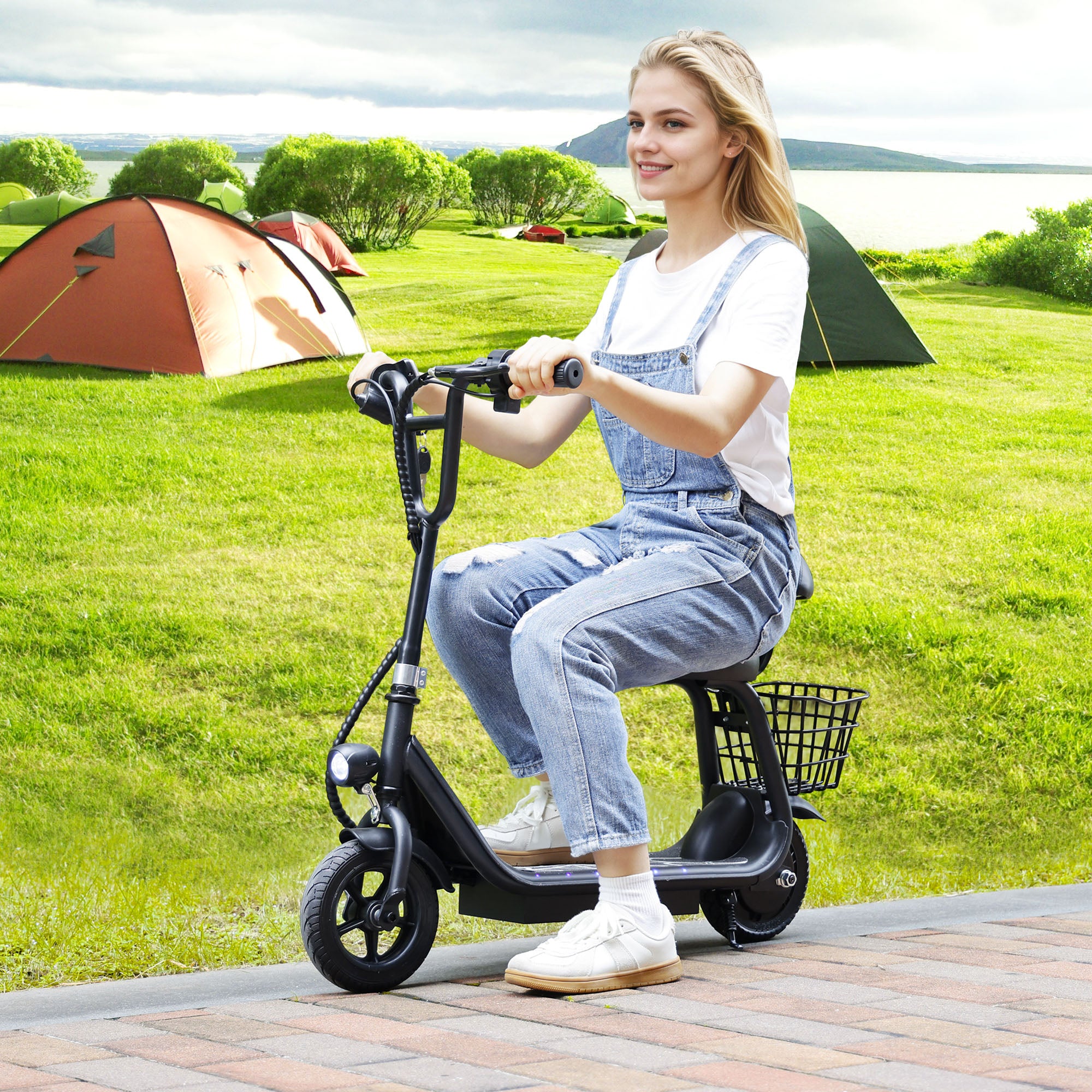 Electric Scooter with Seat for Kids Electric Scooter for Kids Ages 4-10 12.43-Mile Range Neon Lights 3-Speed Adjustable Up to 11 MPH
