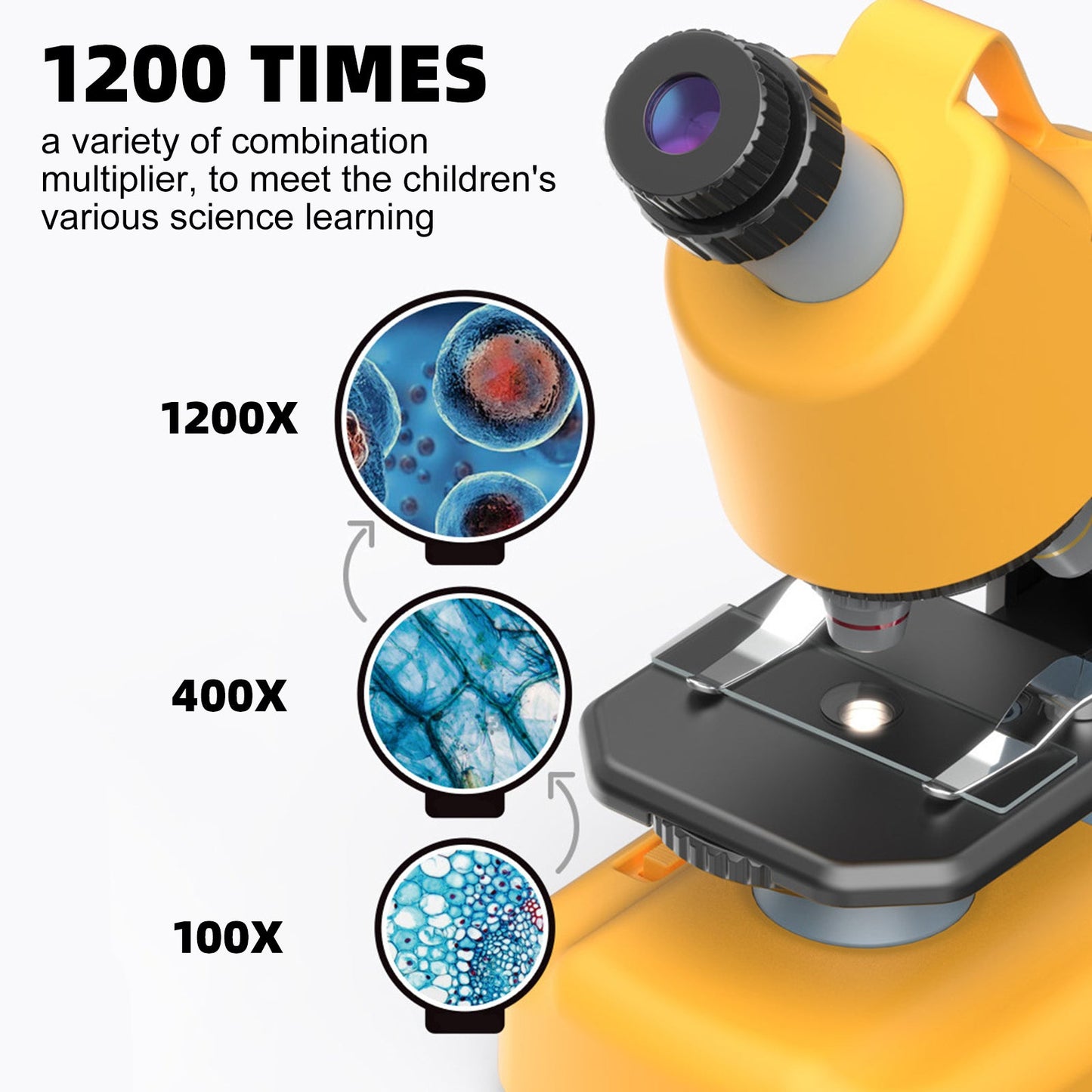 100X-1200X Handheld LED Microscope for Kids – Science Exploration Toy Kit (Yellow)