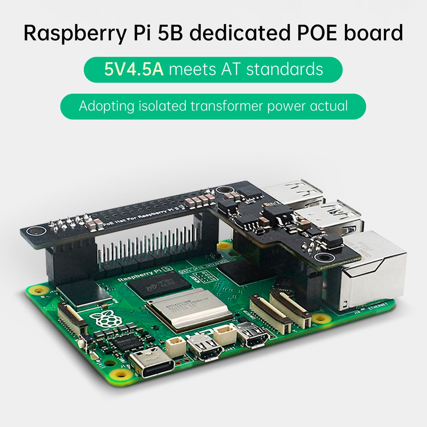 Raspberry Pi5 Dedicated POE Expansion Board 5V 4.5A Isolated Module Heat Sink