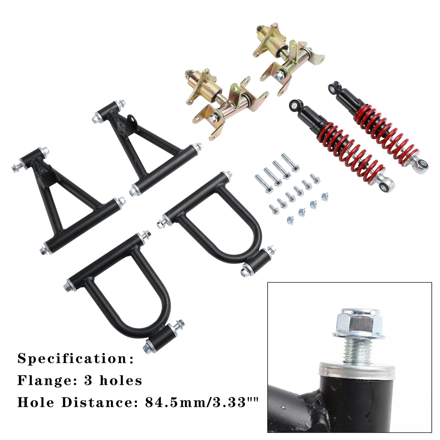 11" (285mm) Complete Front Suspension Kit with Upper & Lower A-Arms, Shocks, Steering Knuckles & Hubs for Go Kart ATV