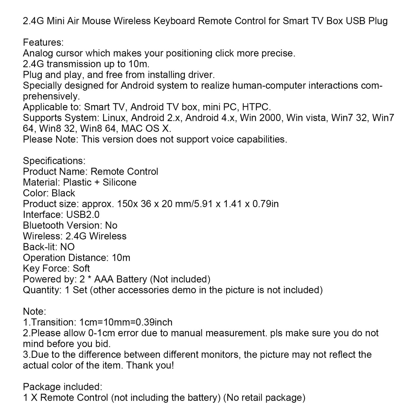 2.4G Wireless Air Mouse Keyboard Remote for Android TV Box, Smart TV, HTPC & Mini PC