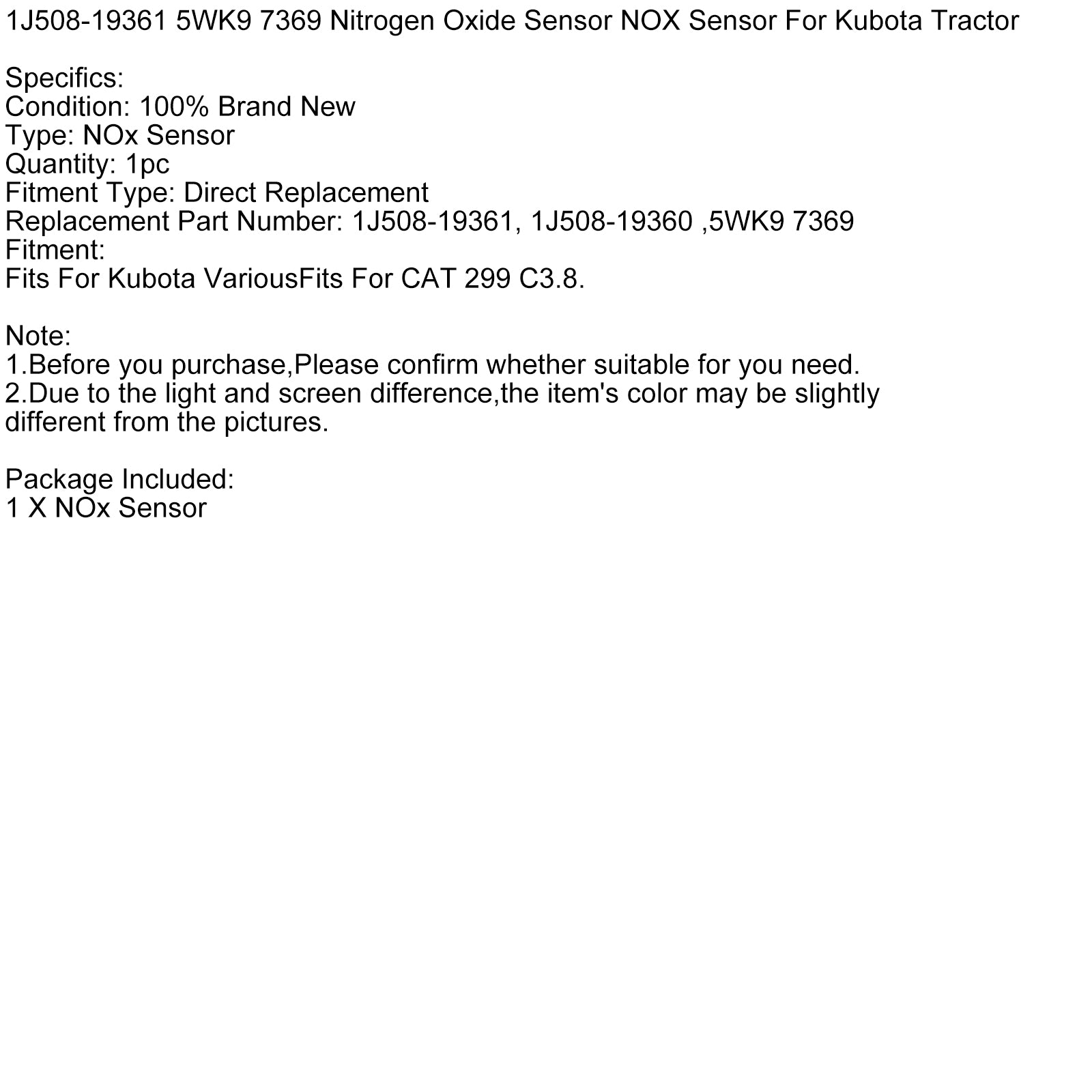 Nitrogen Oxide Sensor NOX Sensor 1J508-19361 5WK9 7369 For Kubota Various