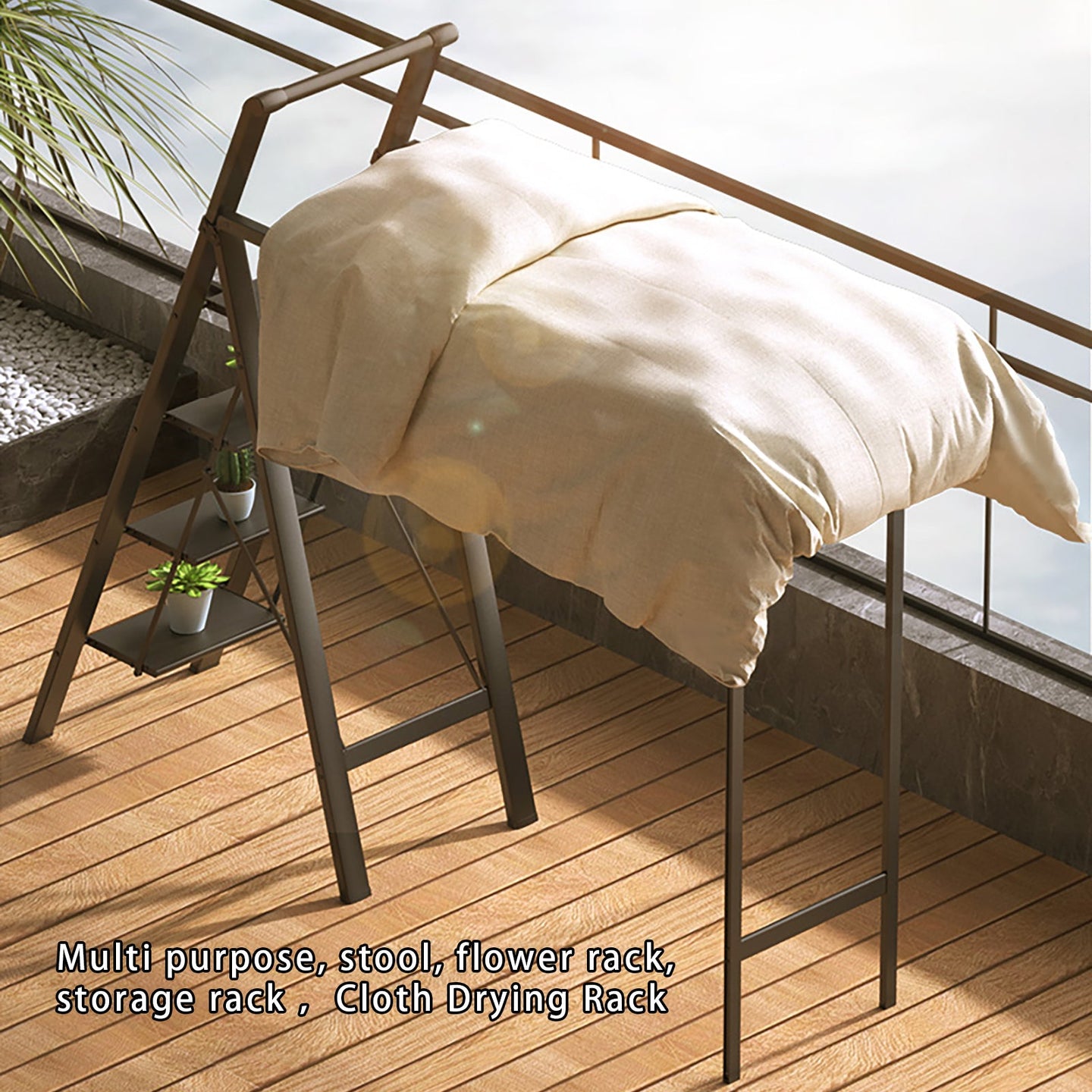 4-Step Ladder and Drying Rack Combo, Space Saving Multi-Function Shelf, 330lb Capacity Lightweight Aluminum for Apartments