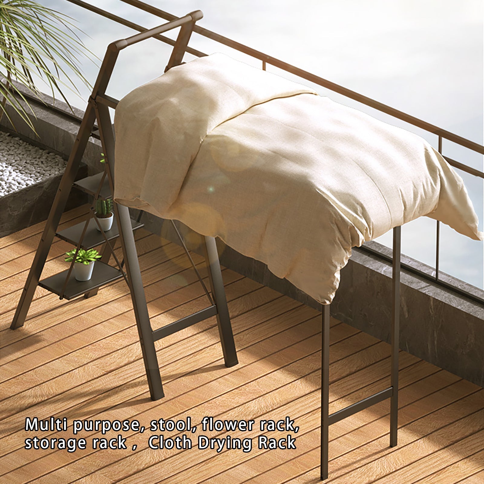 4-Step Ladder and Drying Rack Combo, Space Saving Multi-Function Shelf, 330lb Capacity Lightweight Aluminum for Apartments