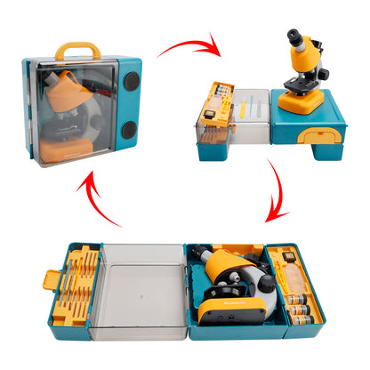 100X-1200X Kids Microscope Kit with Phone Adapter, Dual LED Light & Slides, Beginner STEM Science Toy for Homeschool (Yellow)