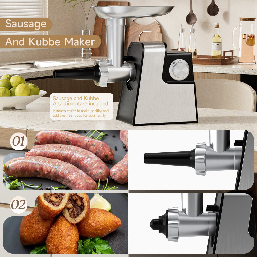 5-in-1 Electric Meat Grinder 600W – Meat Grinder with Sausage Stuffer, Kubbe Kit & Vegetable Slicer