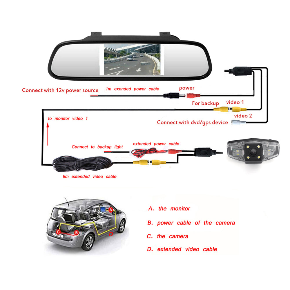 Waterproof Reversing HD CCD Night IP67 Rear View Parking Camera + 4.3" Monitor For Honda Accord