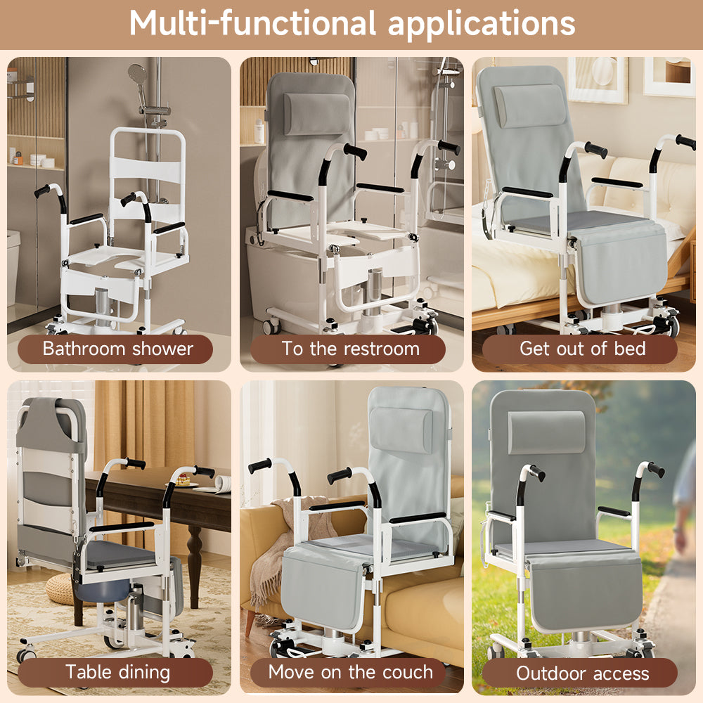4-in-1 Lift Wheelchair, Waterproof, Shower/Toilet/Transfer, 150 kg Capacity