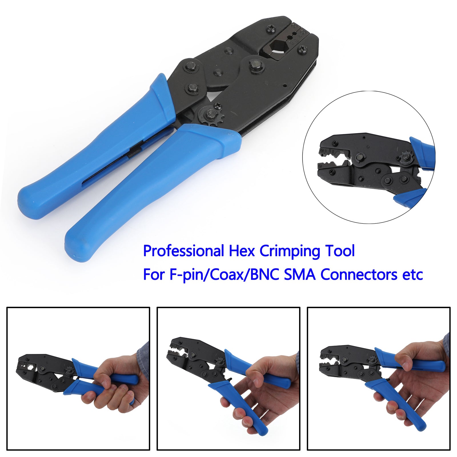 Multifunctional Compression 9" Professional Hex Crimping Tool Coaxial Cable for F-pin/Coax/BNC SMA Connectors RG Types