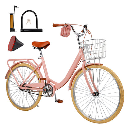 24/26 inch Women City Bicycle Beach Cruiser Bike with Basket & Rack