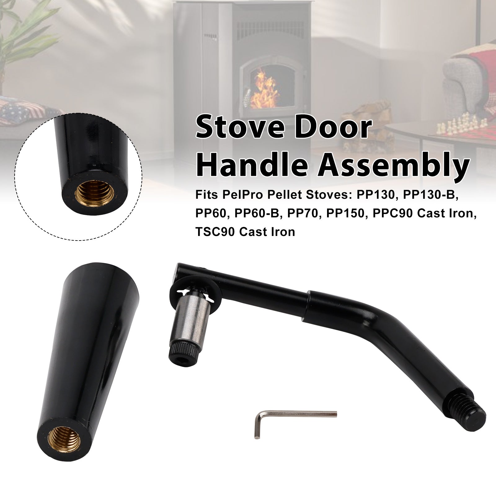 Threaded Door Handle Assembly for PelPro Stoves PP60 PP70 PP130 PP150 PPC90 TSC90 Pleasant Hearth Stoves PH35PS PH50CABPS PH50PS # SRV7093-024D Quadra-Fire Stoves Outfitter-I/II