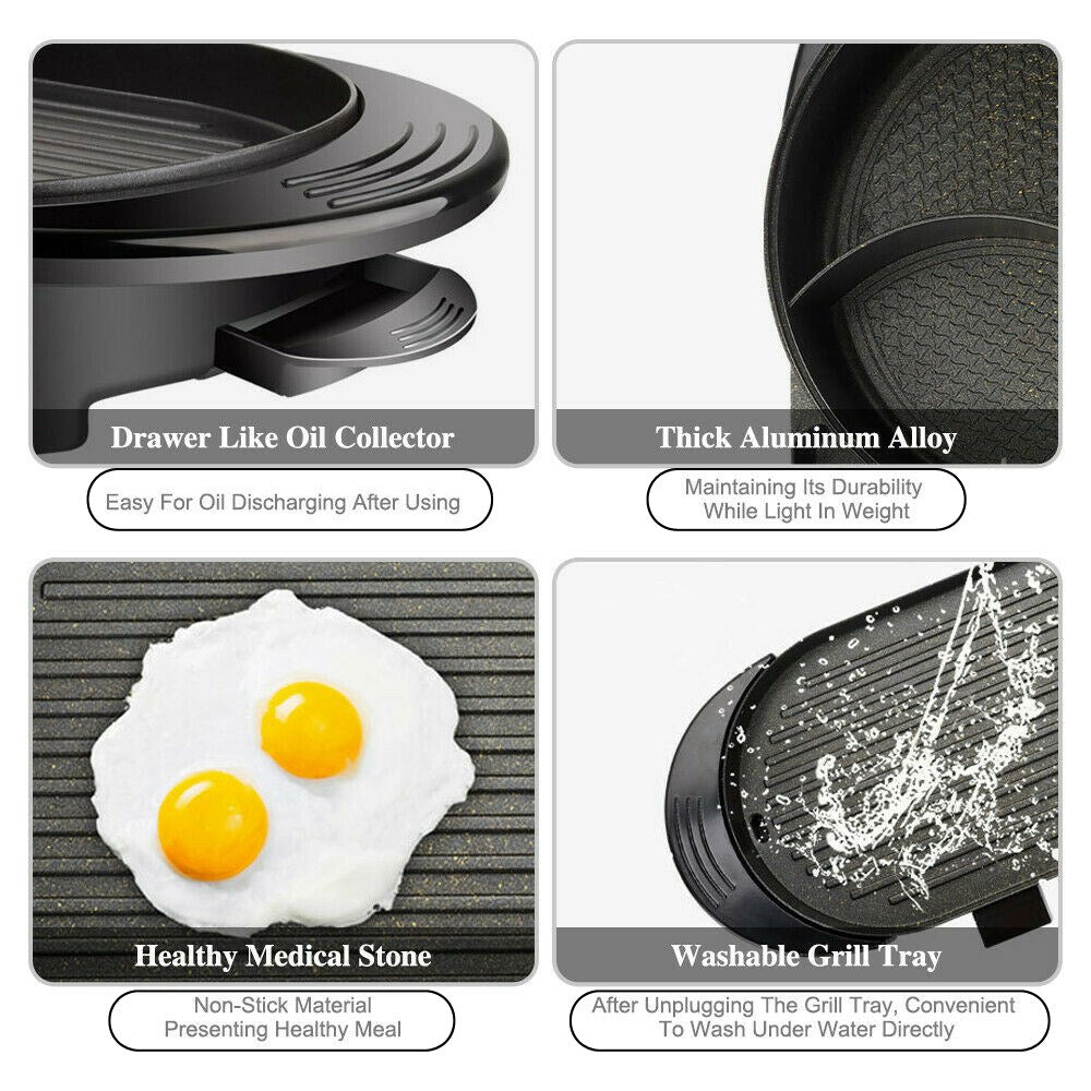 2-in-1 Electric Hot Pot and Grill for Indoor Korean BBQ & Shabu-Shabu, Large Non-Stick Pan for 7-8 People