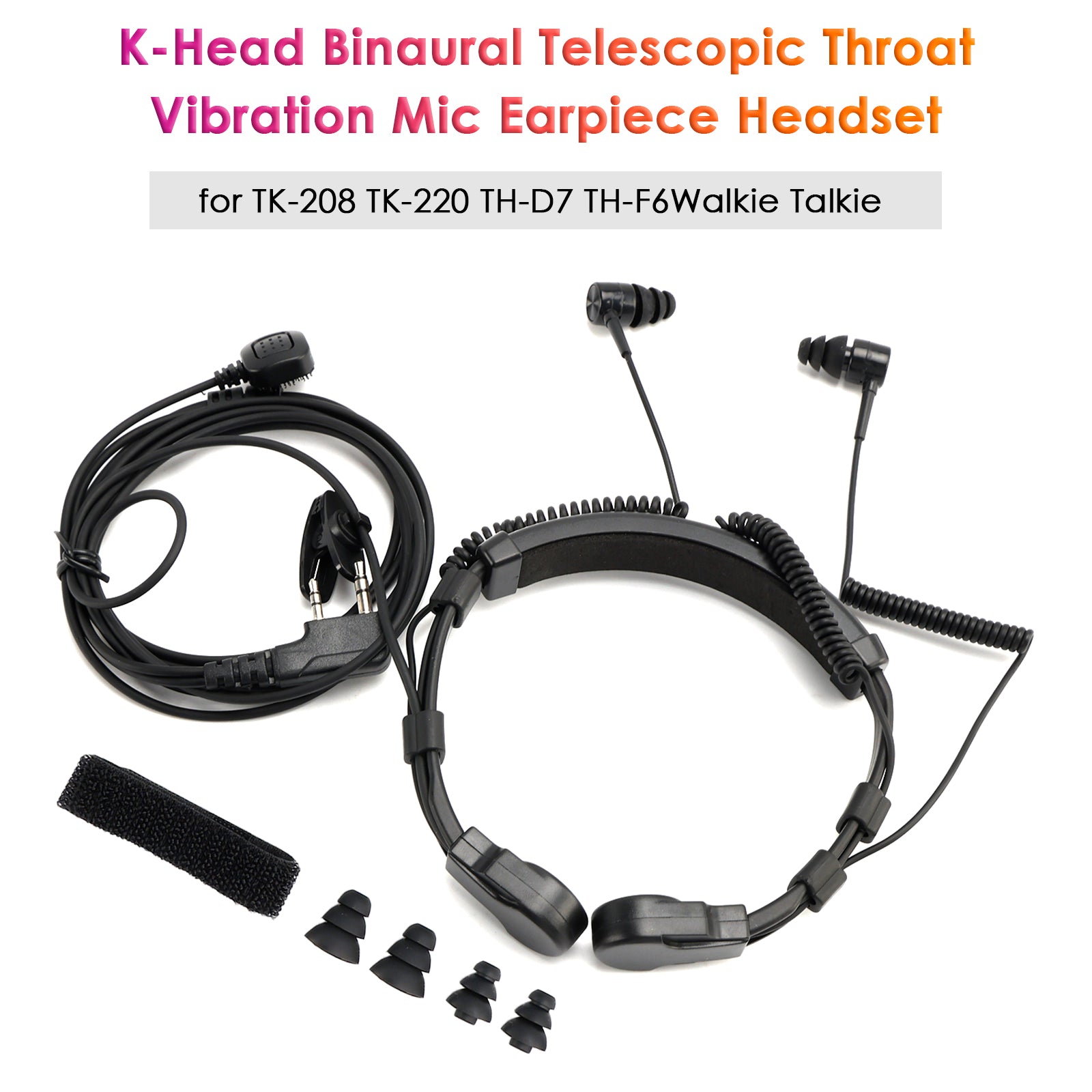 K-Head Binaural Mic Earpiece Headset for TK-208 TK-220 TH-D7 TH-F6Walkie Talkie