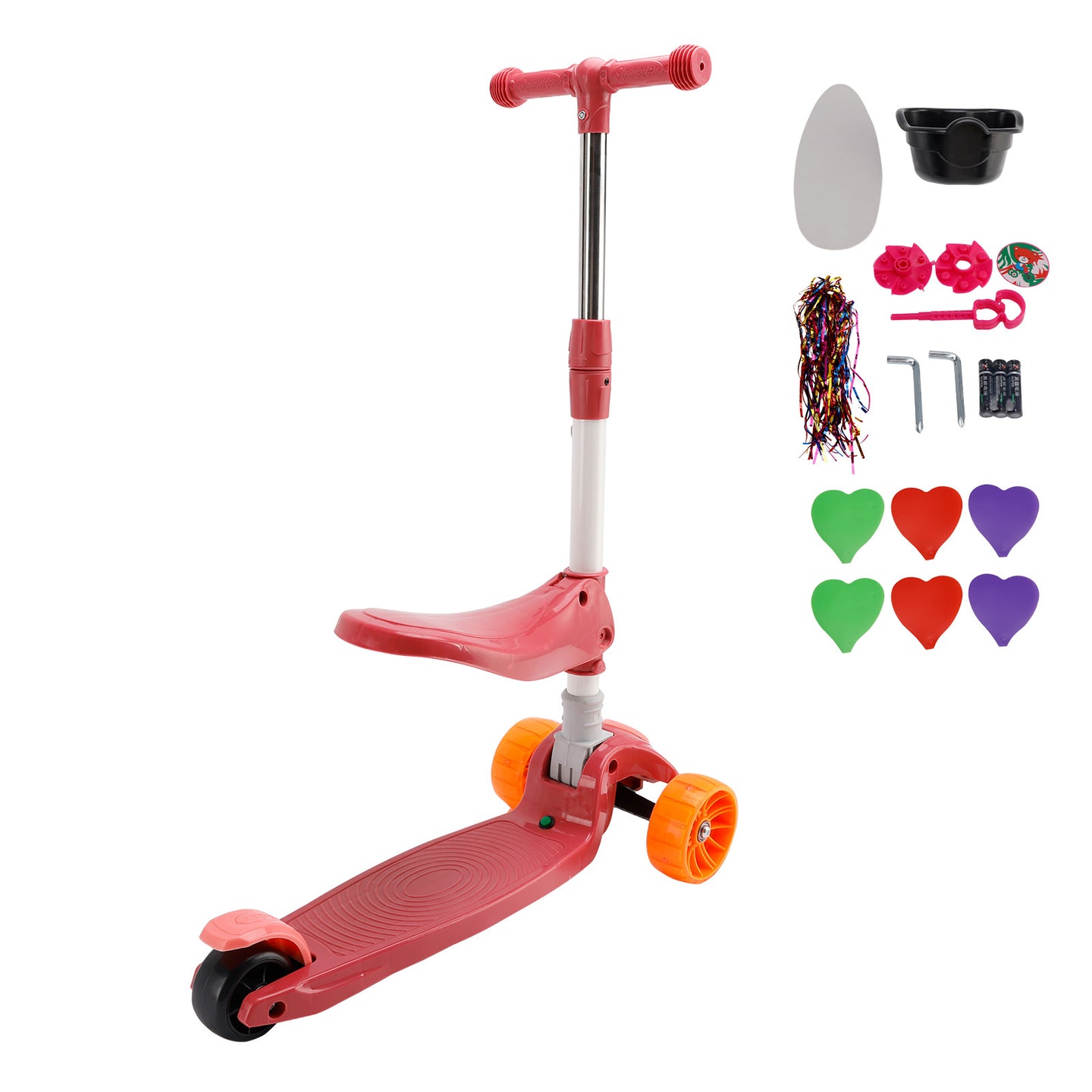 2-in-1 Kids Scooter Foldable Seat Light 3 Wheel Adjustable Folding Bar Pink