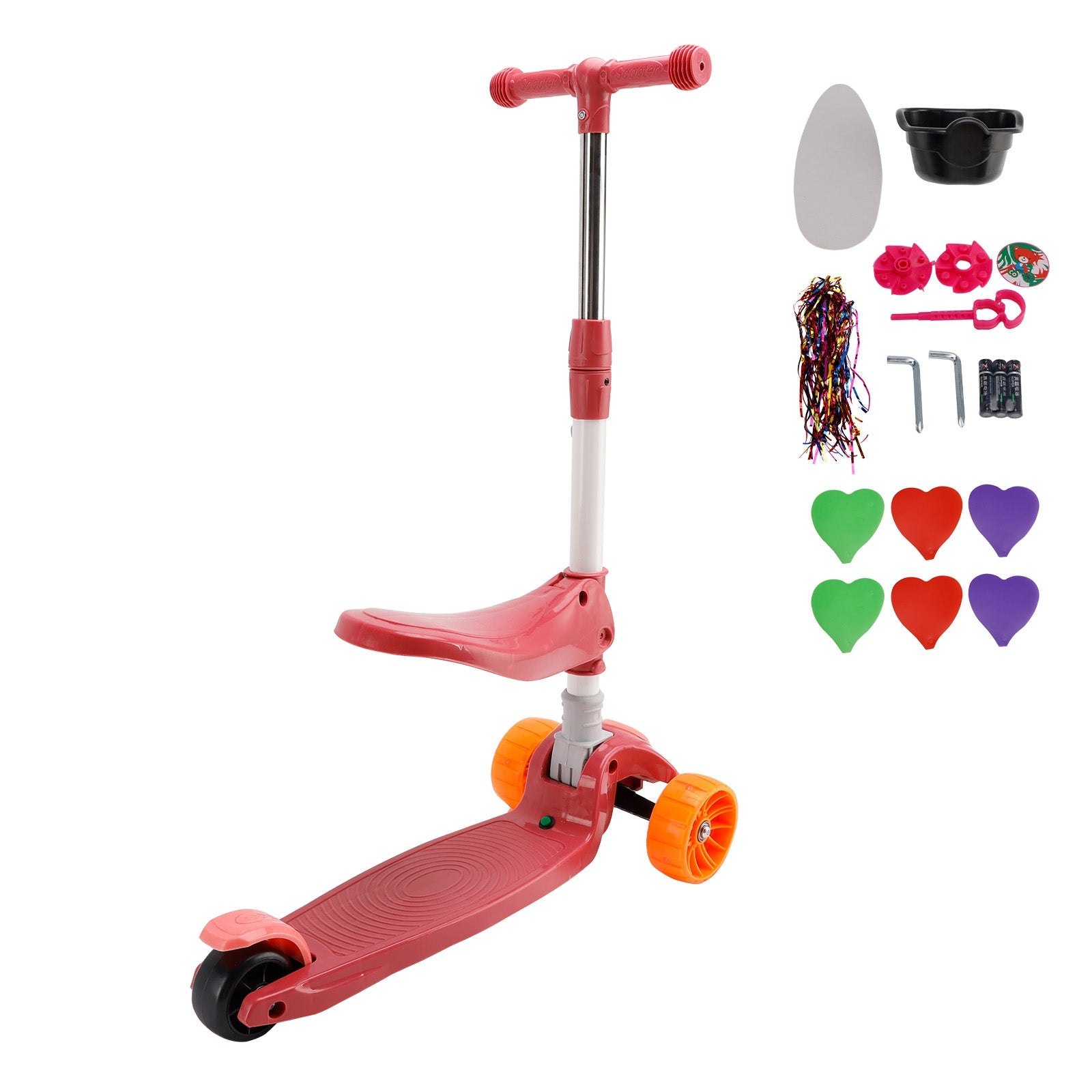 2-in-1 Pink Kids Scooter â€?Folding Seat, LED Light-Up Wheels, Adjustable Height