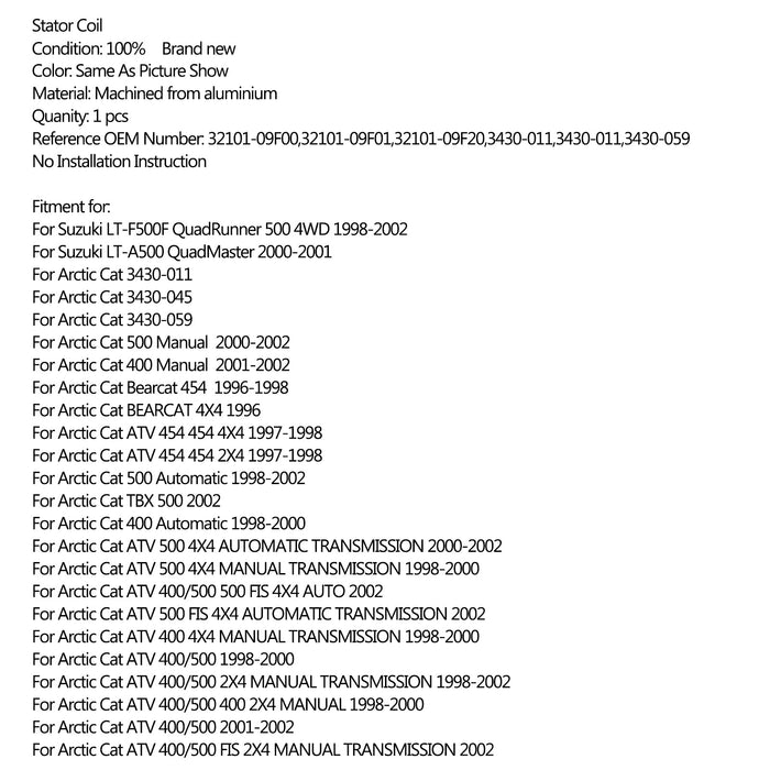1998-2002 Suzuki LT-F500F QuadRunner 500 4WD Magneto Generator Stator Coil