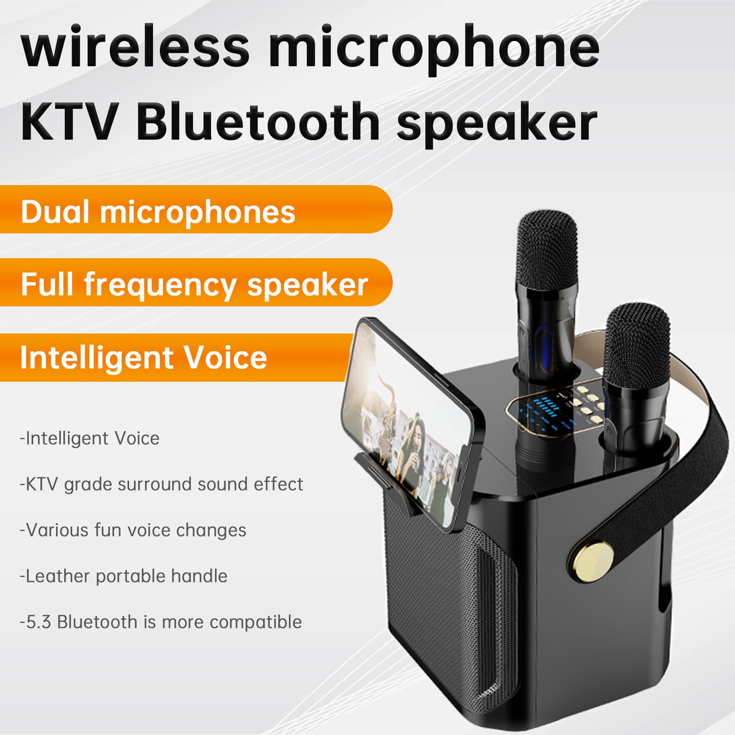 Wireless Bluetooth Speaker Dual Microphone Portable Karaoke Speaker Home Theater