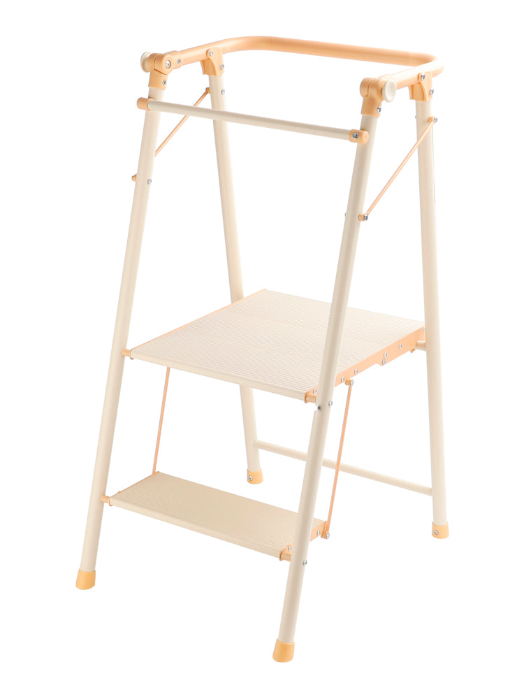 Folding 2-Step Stool with Safety Rails for Kids & Adults, Counter Height Kitchen Helper, Portable, 225lb Capacity
