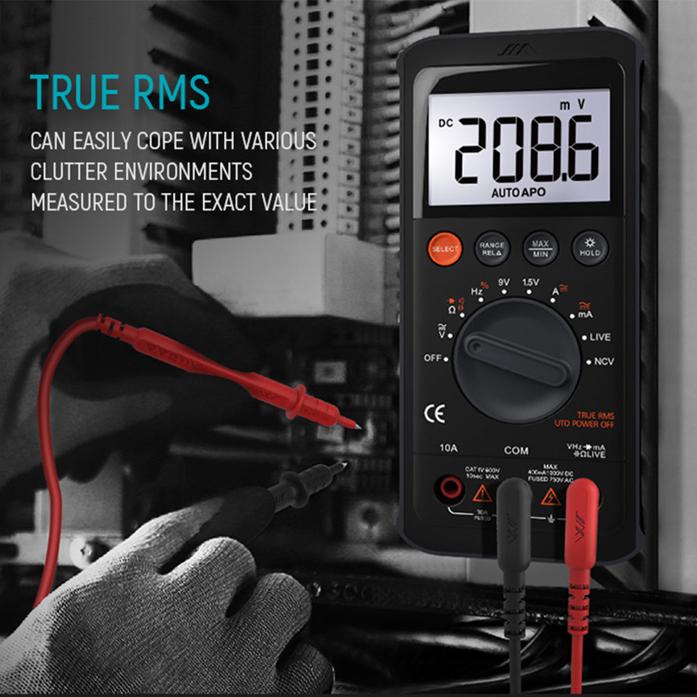 Digital Multimeter with Auto-Ranging & Magnetic Back, Backlit LCD AC/DC Volt Ohm Amp Tester