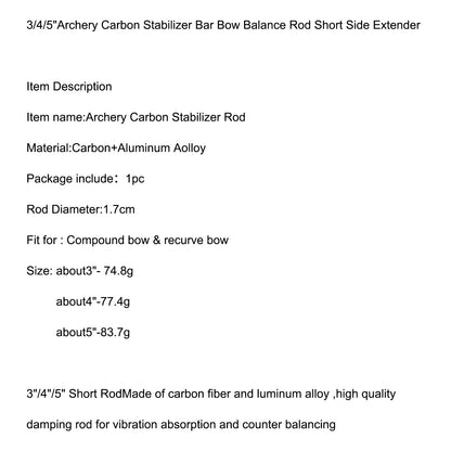 3/4/5 inch Archery Carbon Stabilizer Bar Short Side Extender
